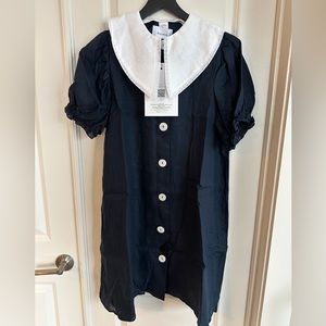 NWT Navy Sleeper Linen Dress with Removable Collar
